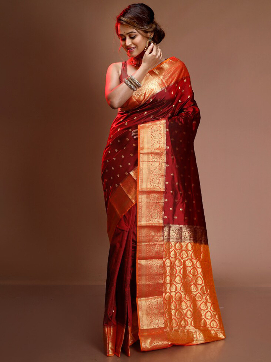 

AllSilks Woven Design Zari Pure Silk Kanjeevaram Saree, Red