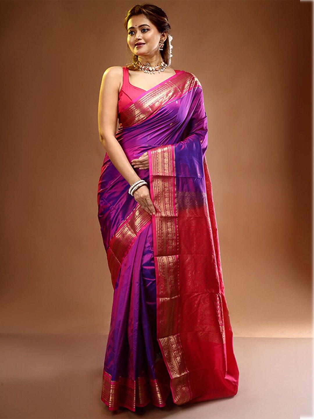 

AllSilks Woven Design Zari Pure Silk Kanjeevaram Saree, Purple