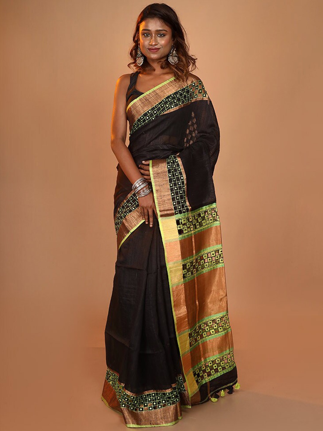 

AllSilks Pure Silk Zari Pure Silk Saree, Black