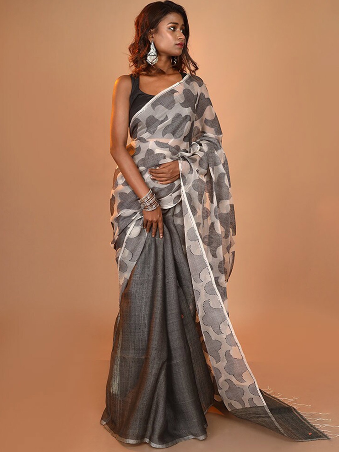 

AllSilks Woven Design Pure Silk Half and Half Saree, White