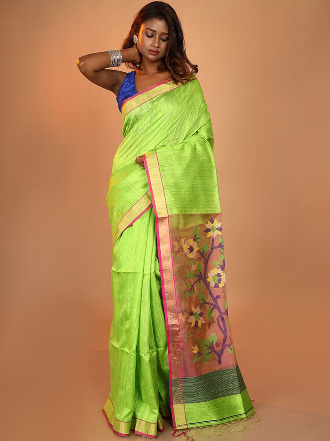 

AllSilks Zari Pure Silk Saree, Green