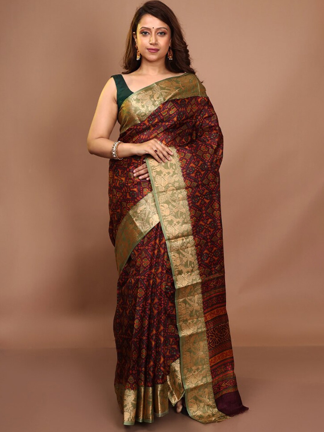 

AllSilks Ethnic Printed Zari Pure Silk Saree, Purple