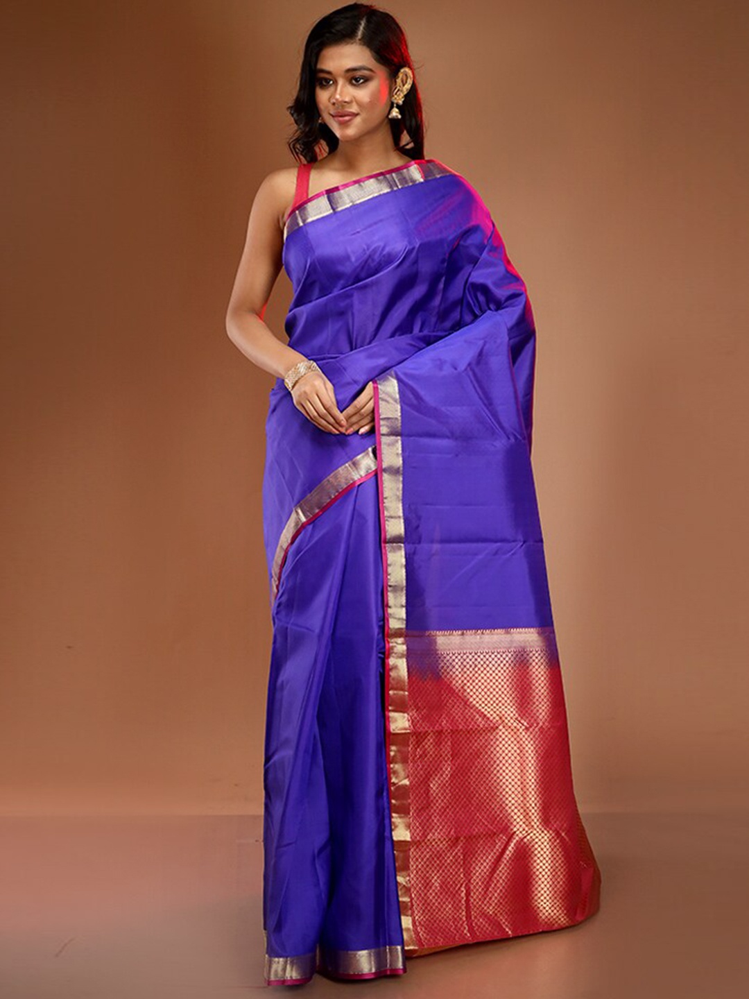 

AllSilks Zari Detailed Pure Silk Kanjeevaram Saree, Blue