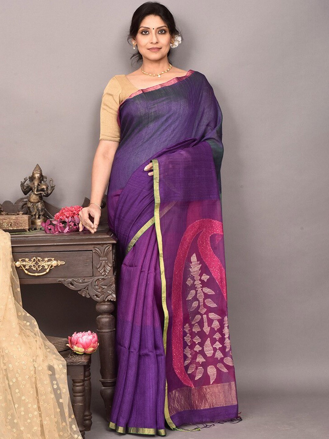 

AllSilks Zari Pure Silk Saree, Purple