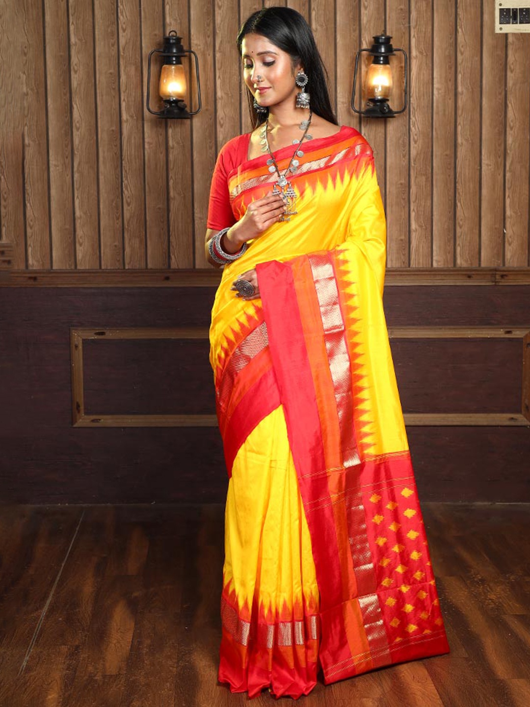 

AllSilks Woven Design Pure Silk Saree, Yellow