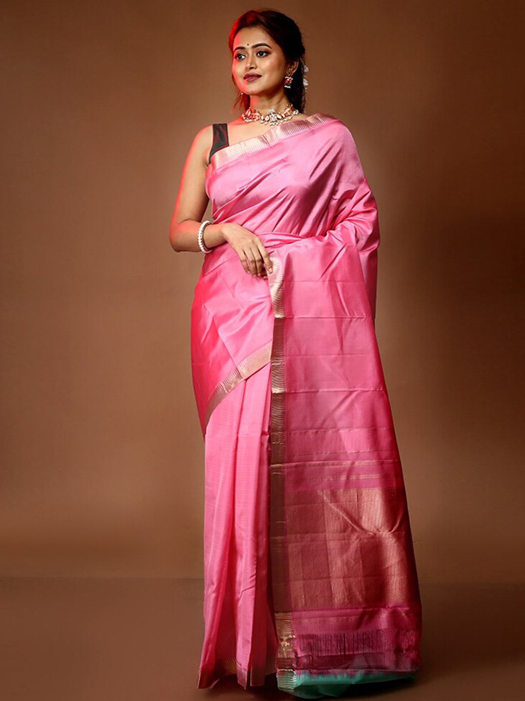 

AllSilks Zari Pure Silk Kanjeevaram Saree, Pink