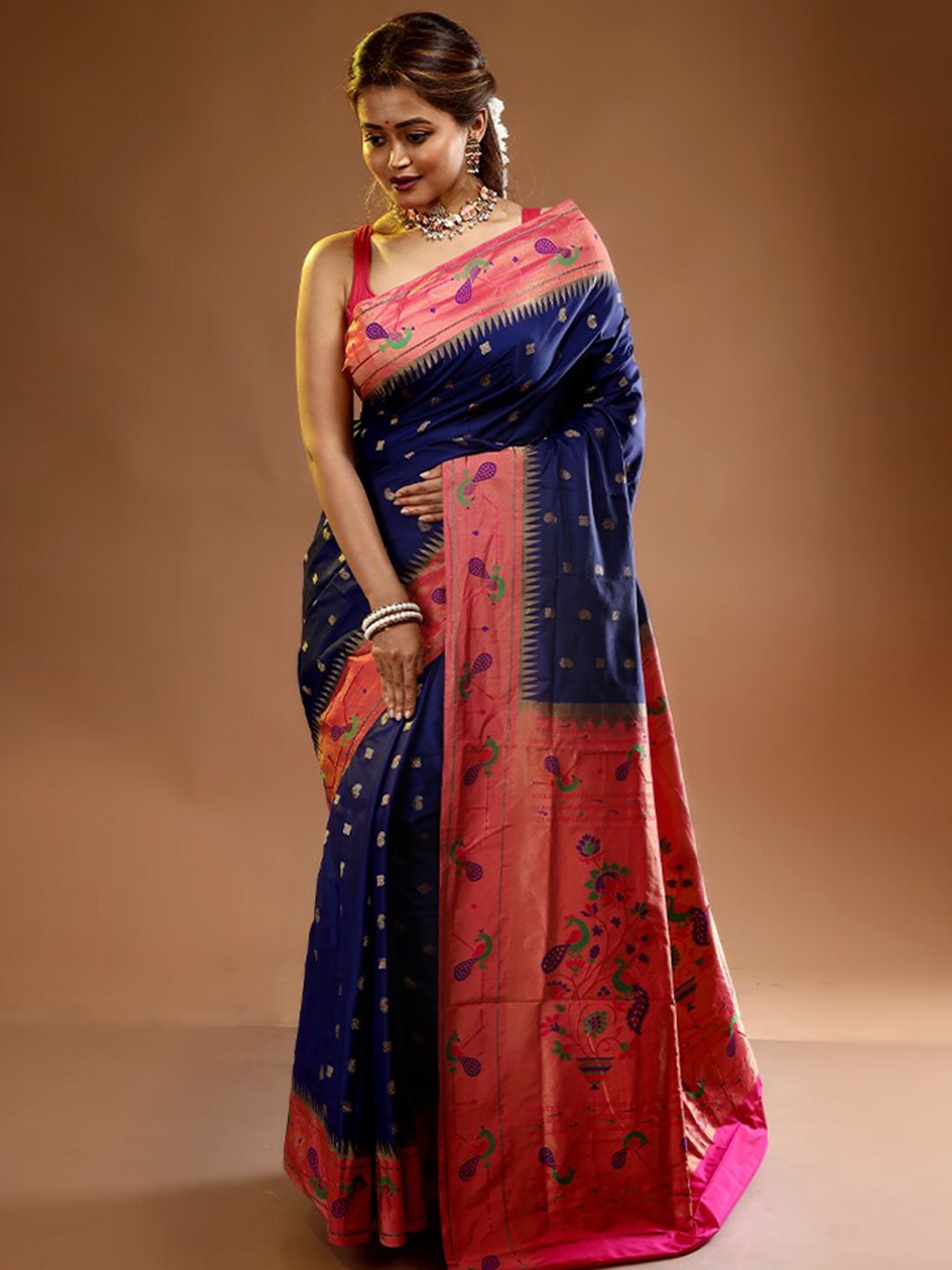 

AllSilks Woven Design Zari Pure Silk Kanjeevaram Saree, Blue
