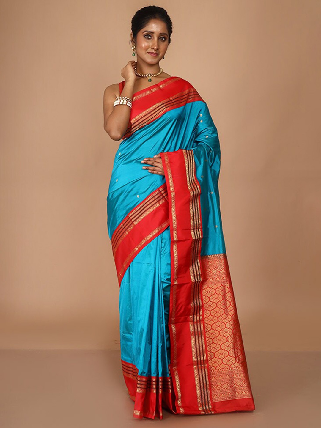 

AllSilks Woven Design Zari Pure Silk Kanjeevaram Saree, Blue