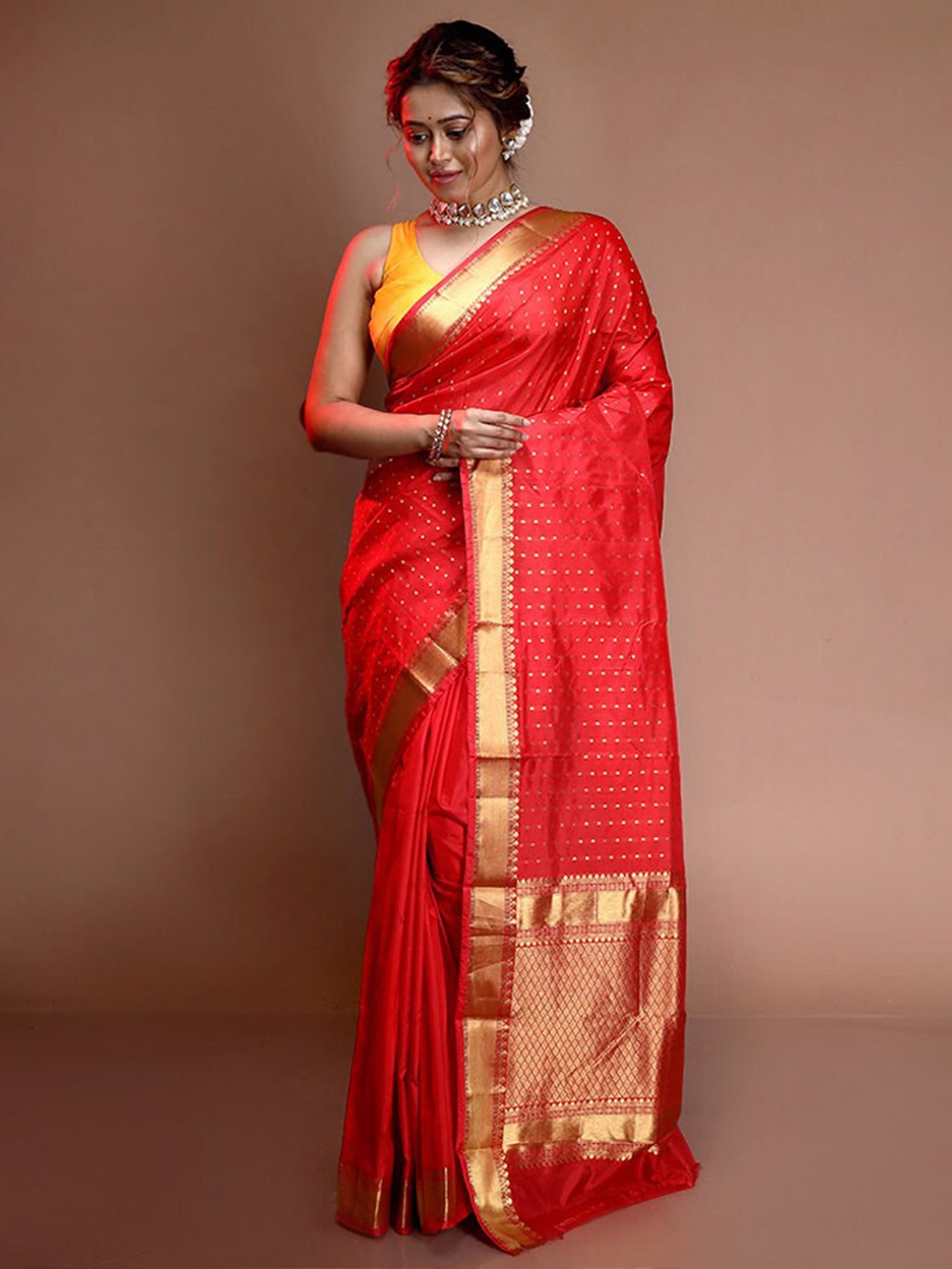 

AllSilks Woven Design Zari Pure Silk Kanjeevaram Saree, Red