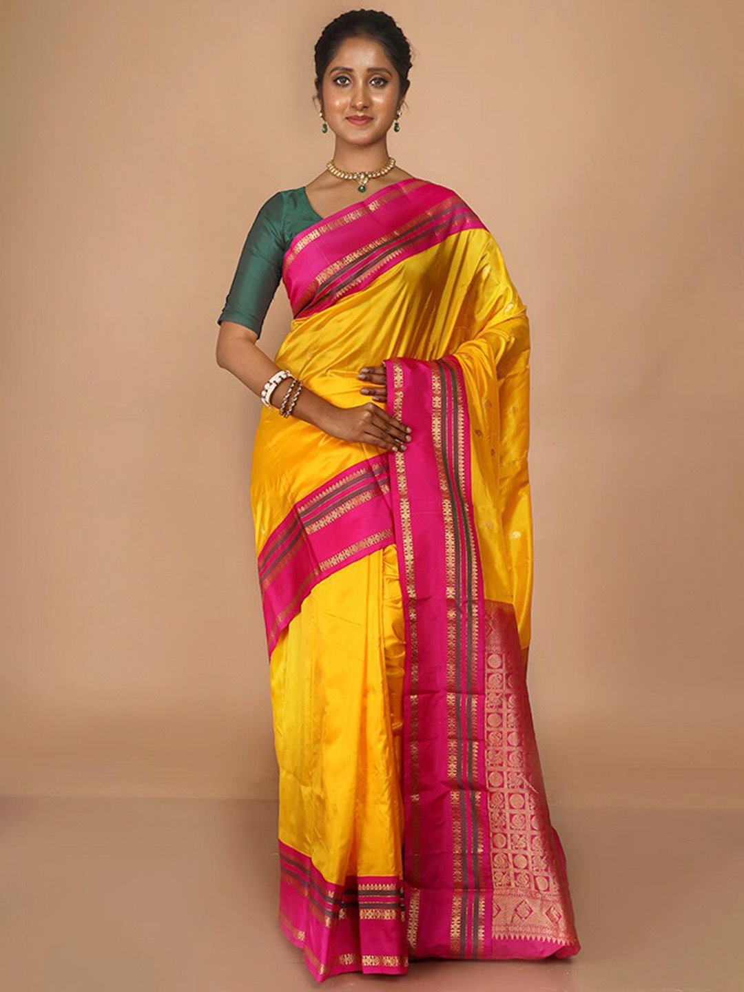 

AllSilks Zari Pure Silk Kanjeevaram Saree, Yellow