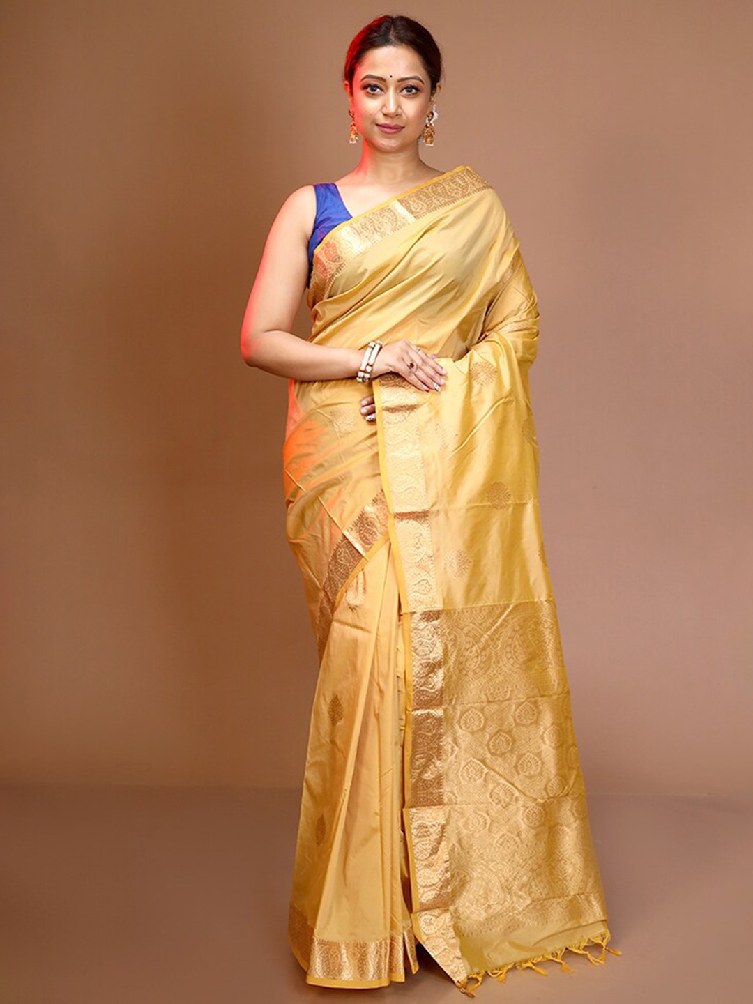 

AllSilks Woven Design Zari Pure Silk Kanjeevaram Saree, Cream