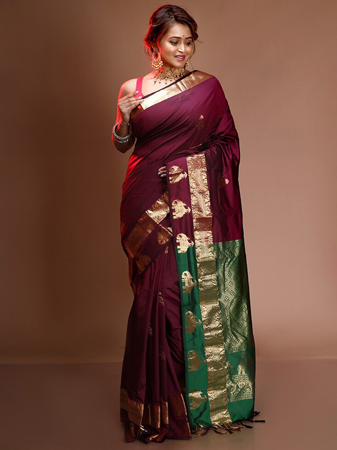 

AllSilks Woven Design Zari Pure Silk Kanjeevaram Saree, Purple