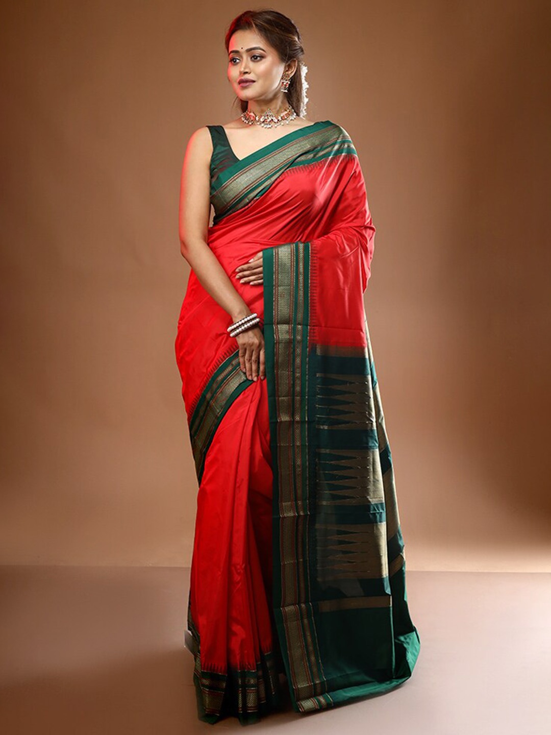 

AllSilks Zari Pure Silk Kanjeevaram Saree, Red