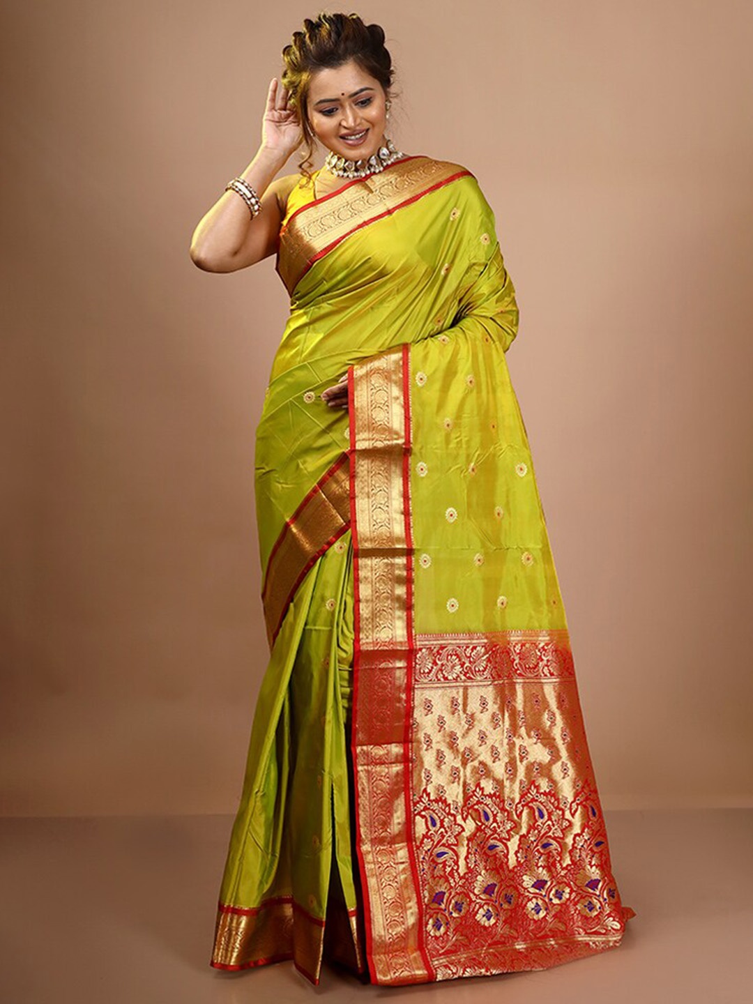 

AllSilks Woven Design Zari Pure Silk Kanjeevaram Saree, Green