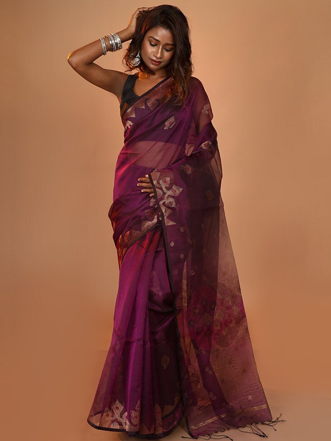 

AllSilks Woven Design Zari Pure Silk Saree, Purple
