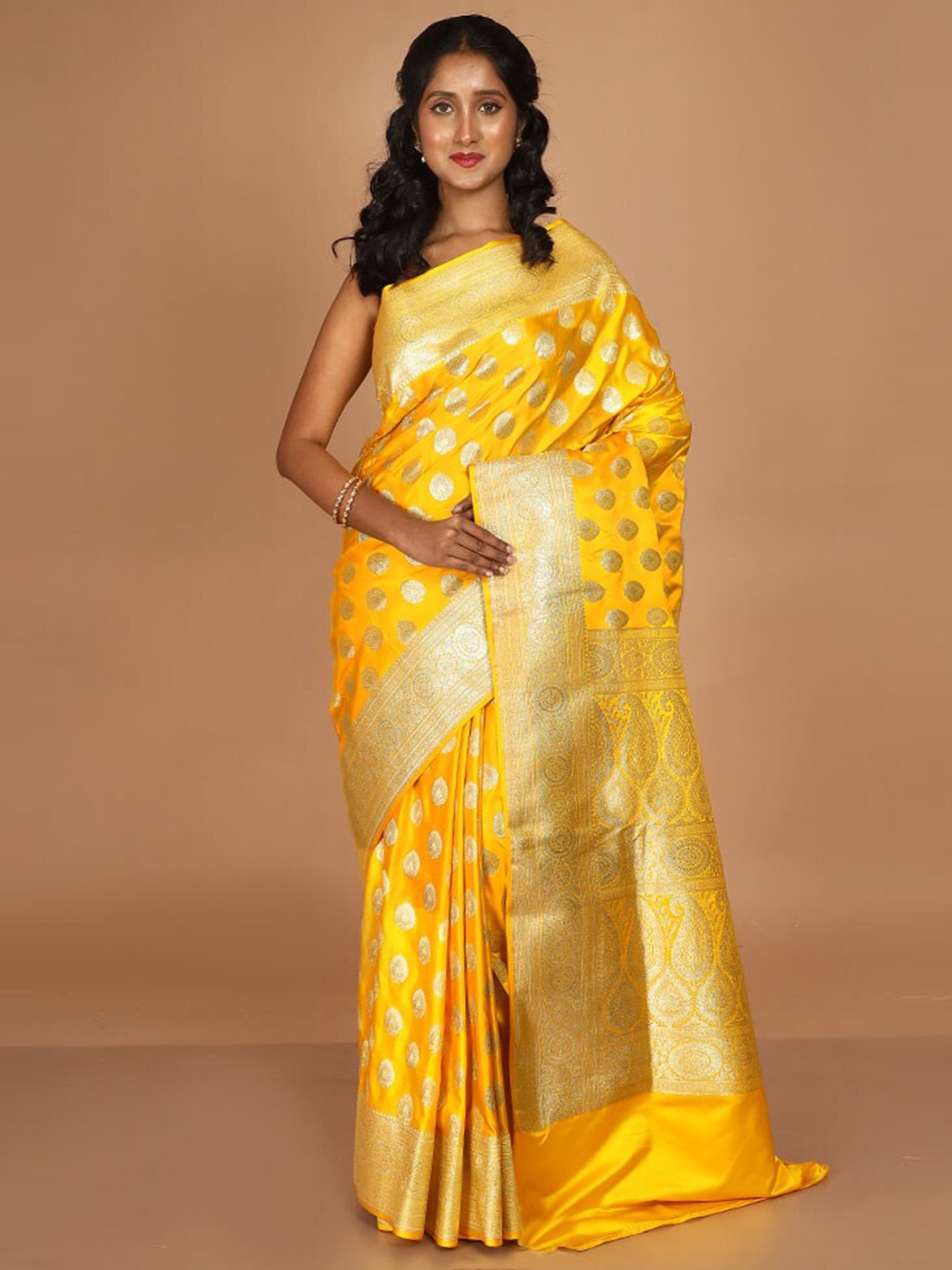 

AllSilks Ethnic Motifs Woven Design Zari Pure Silk Banarasi Saree, Yellow