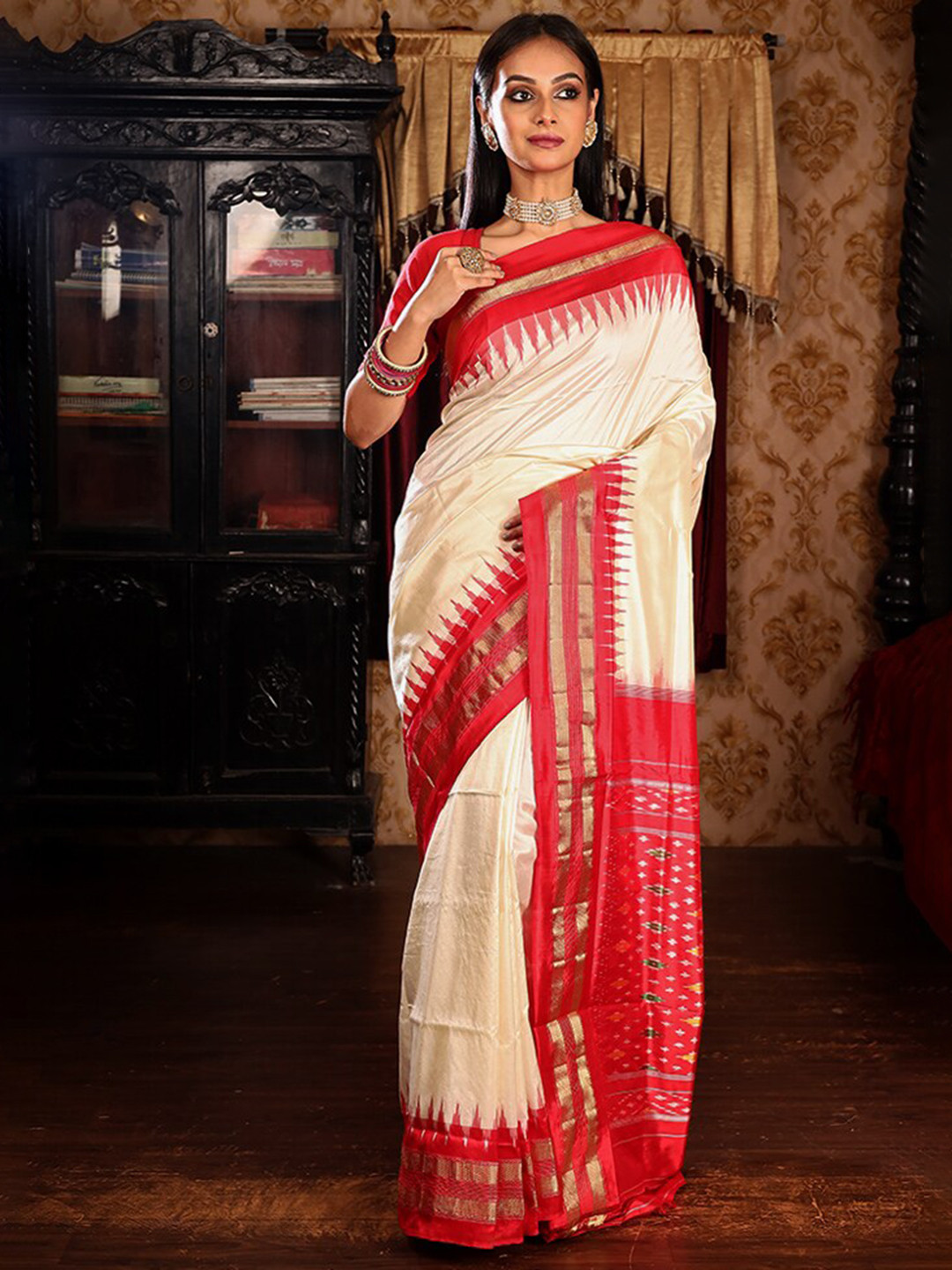 

AllSilks Zari Pure Silk Saree, Cream