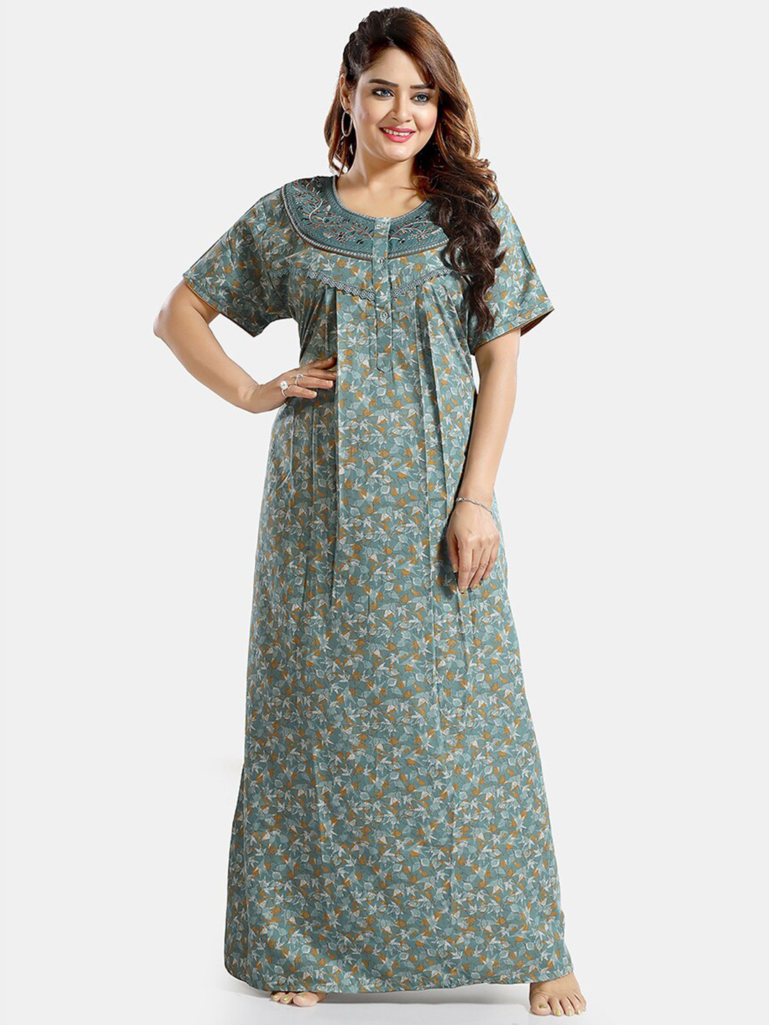 

Be You Floral Printed Maxi Nightdress, Green