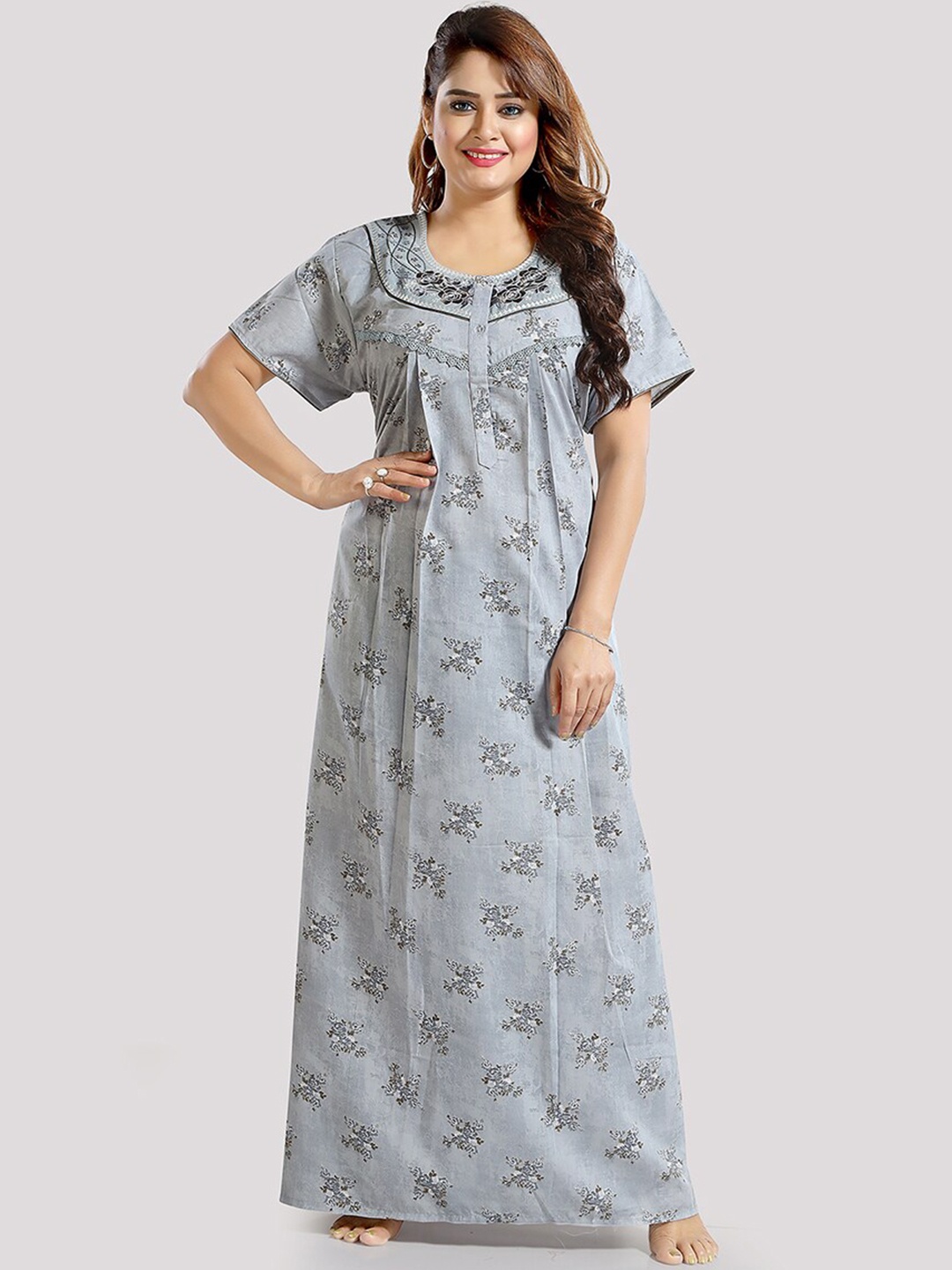 

Be You Floral Printed Maxi Nightdress, Grey
