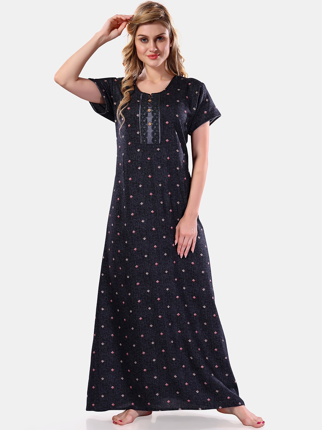 

Be You Geometric Printed Maxi Nightdress, Navy blue