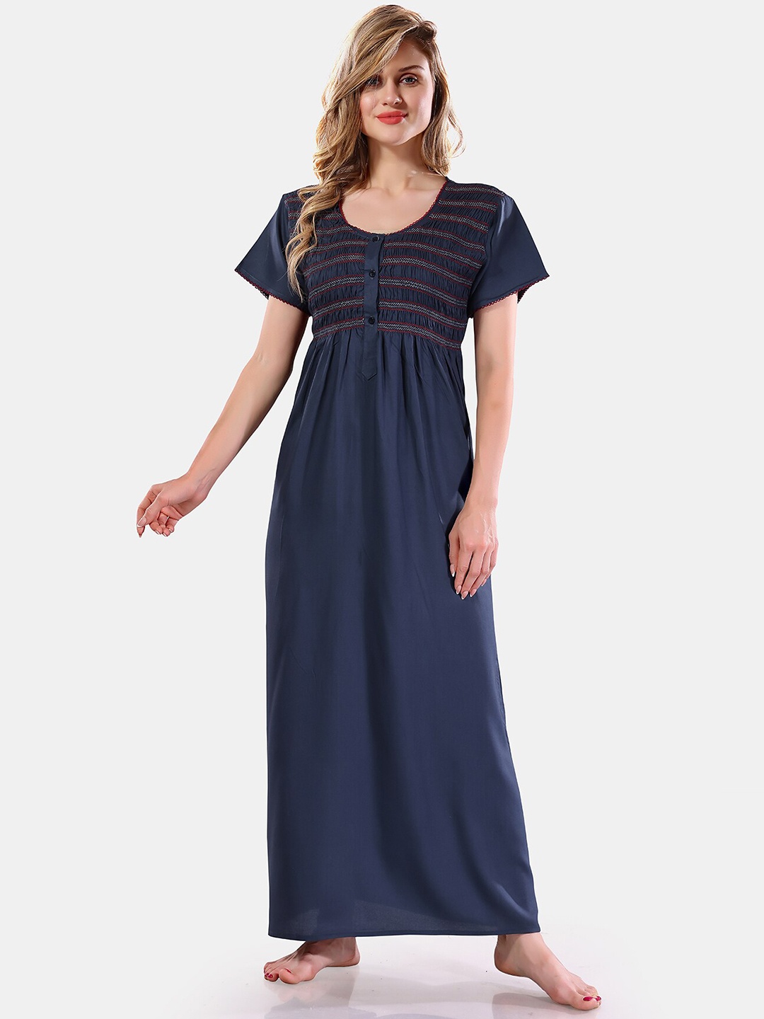 

Be You Smocking Maxi Nightdress, Grey