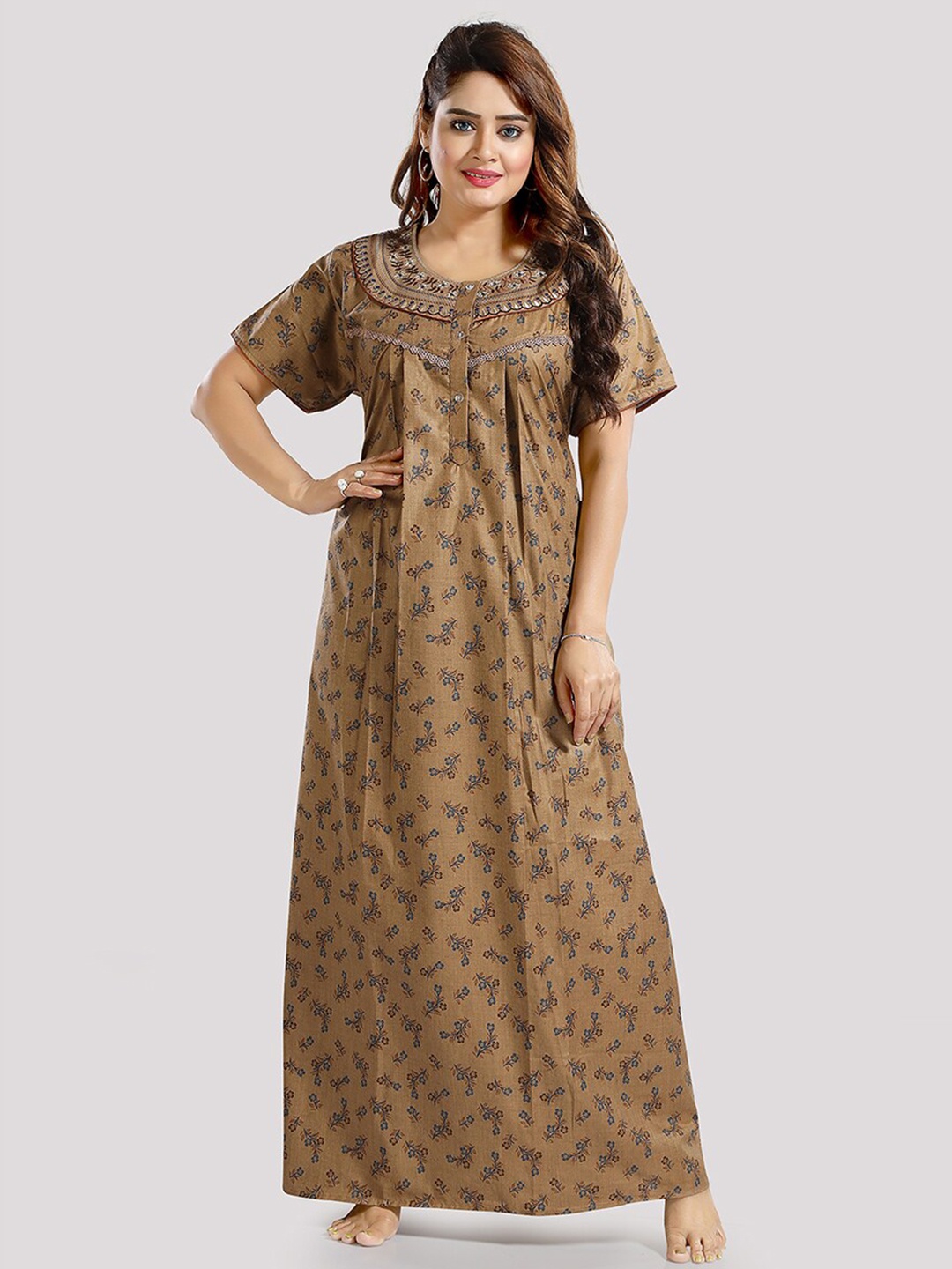 

Be You Floral Printed Maxi Nightdress, Brown