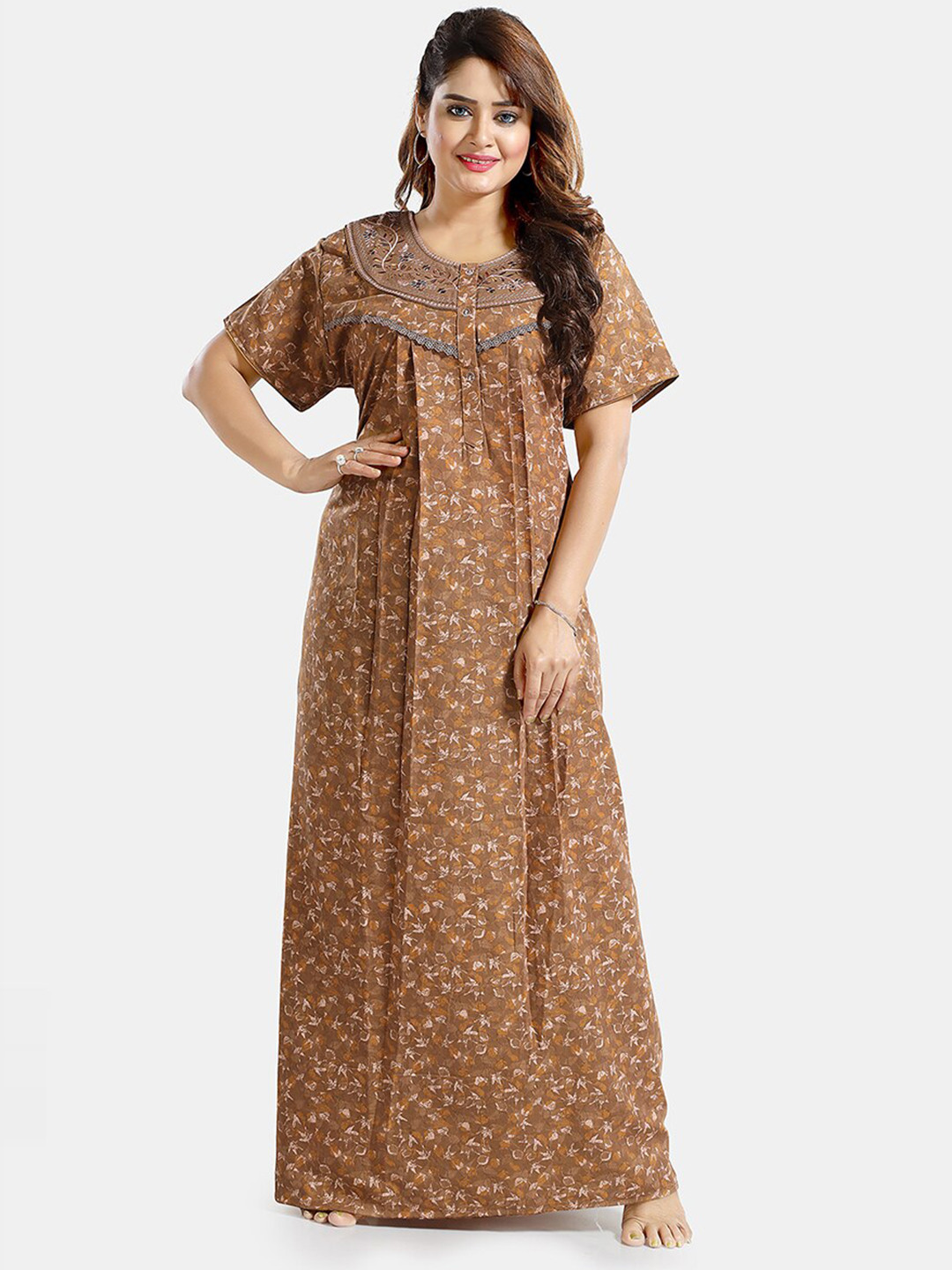 

Be You Floral Printed Maternity Maxi Nightdress, Brown