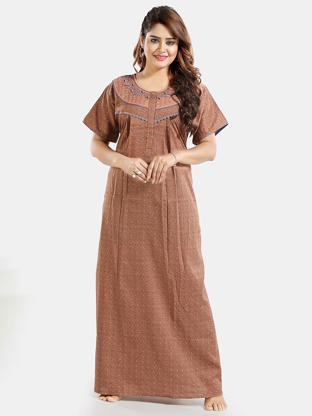 

Be You Floral Printed Maternity Maxi Nightdress, Brown