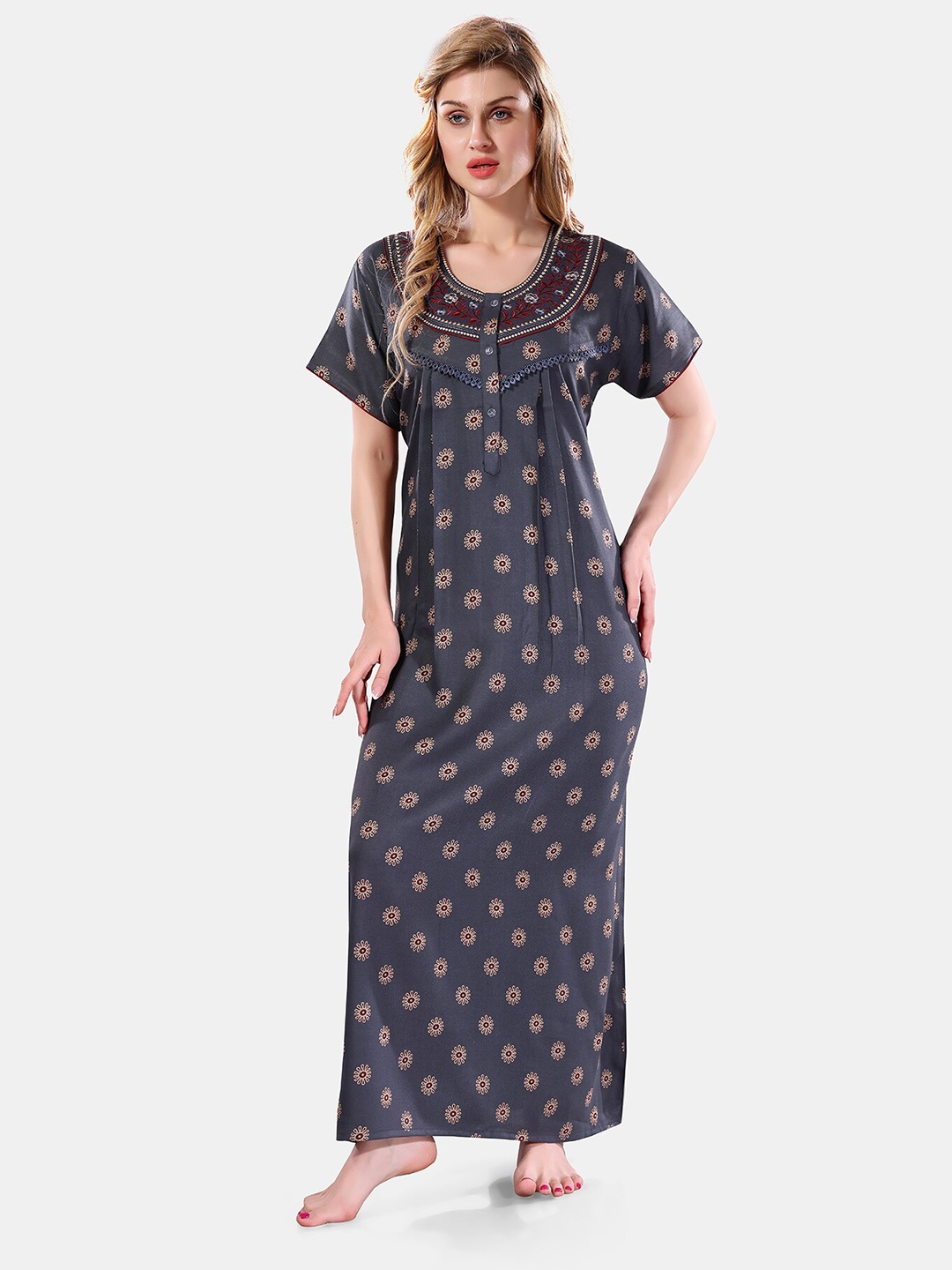 

Be You Floral Printed Maxi Nightdress, Grey