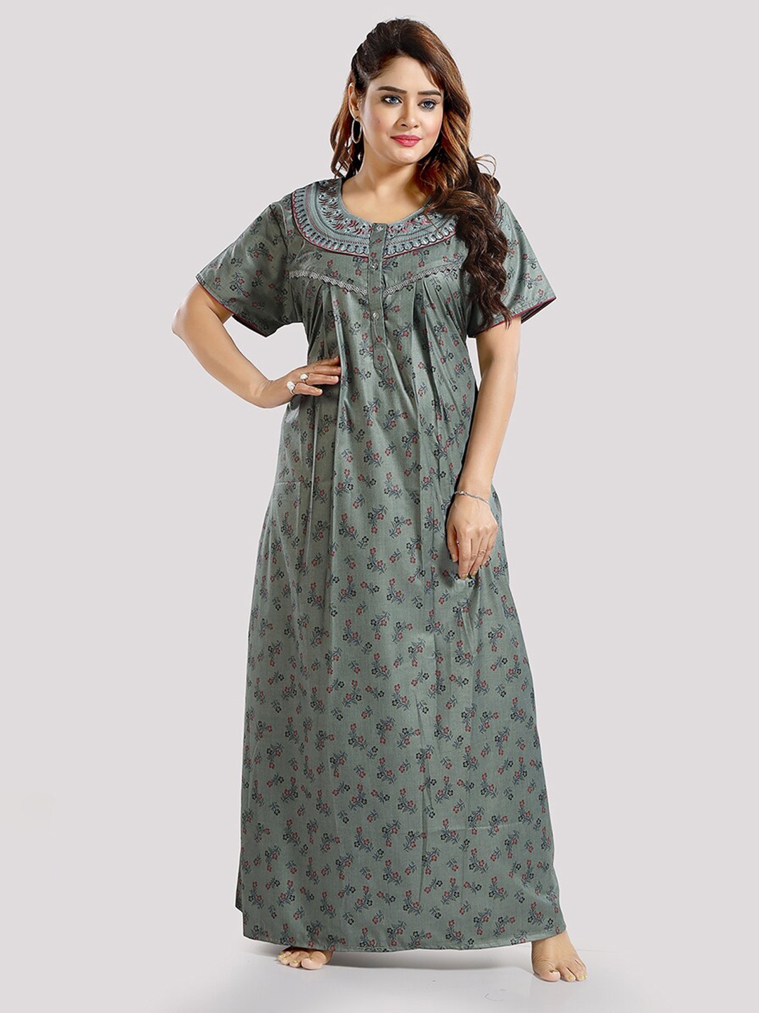 

Be You Floral Printed Maxi Nightdress, Grey