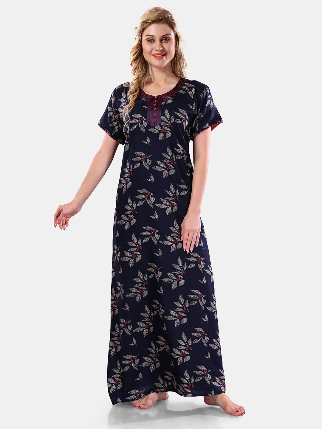 

Be You Floral Printed Maxi Nightdress, Navy blue