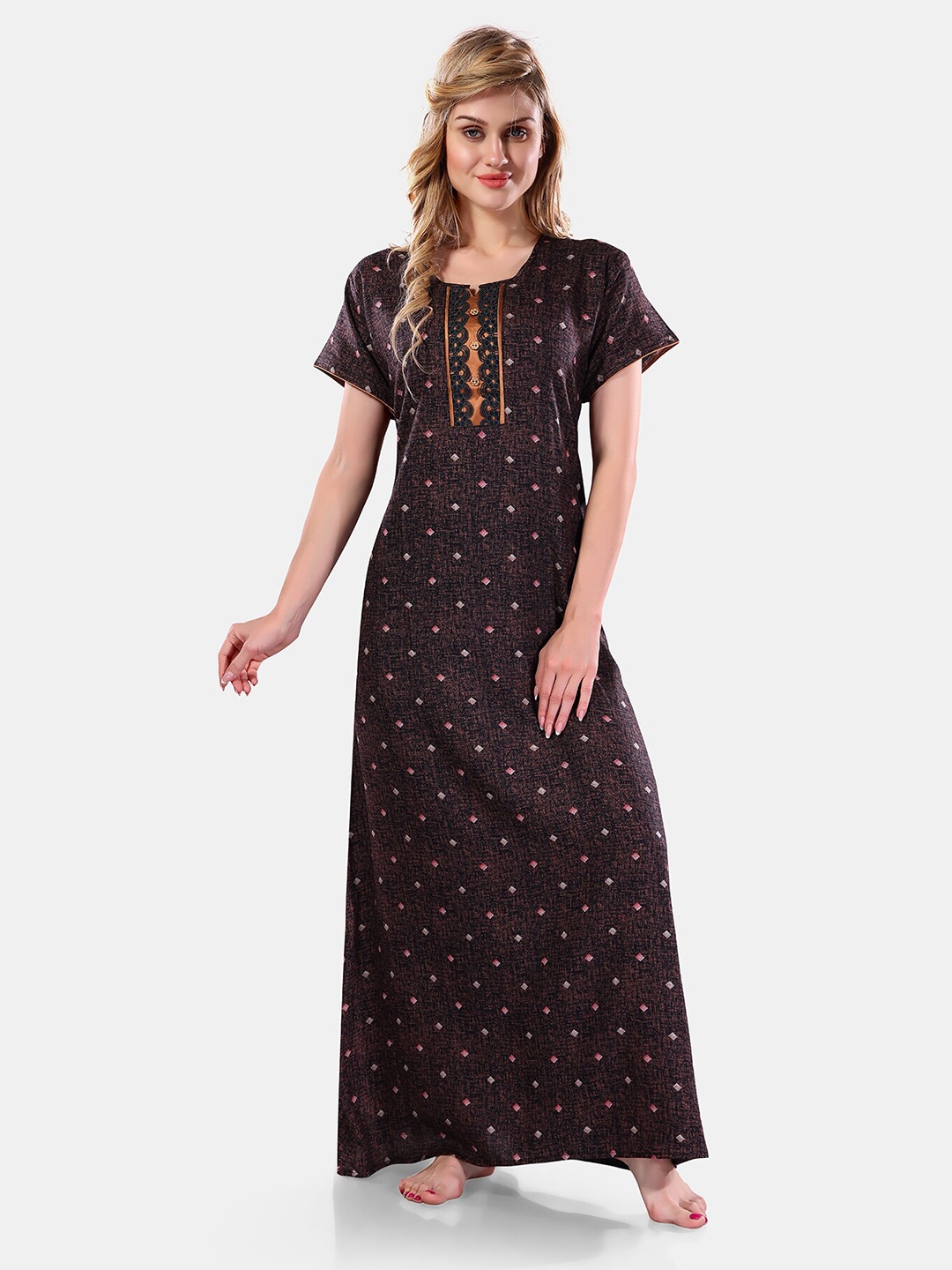 

Be You Geometric Printed Maxi Nightdress, Brown