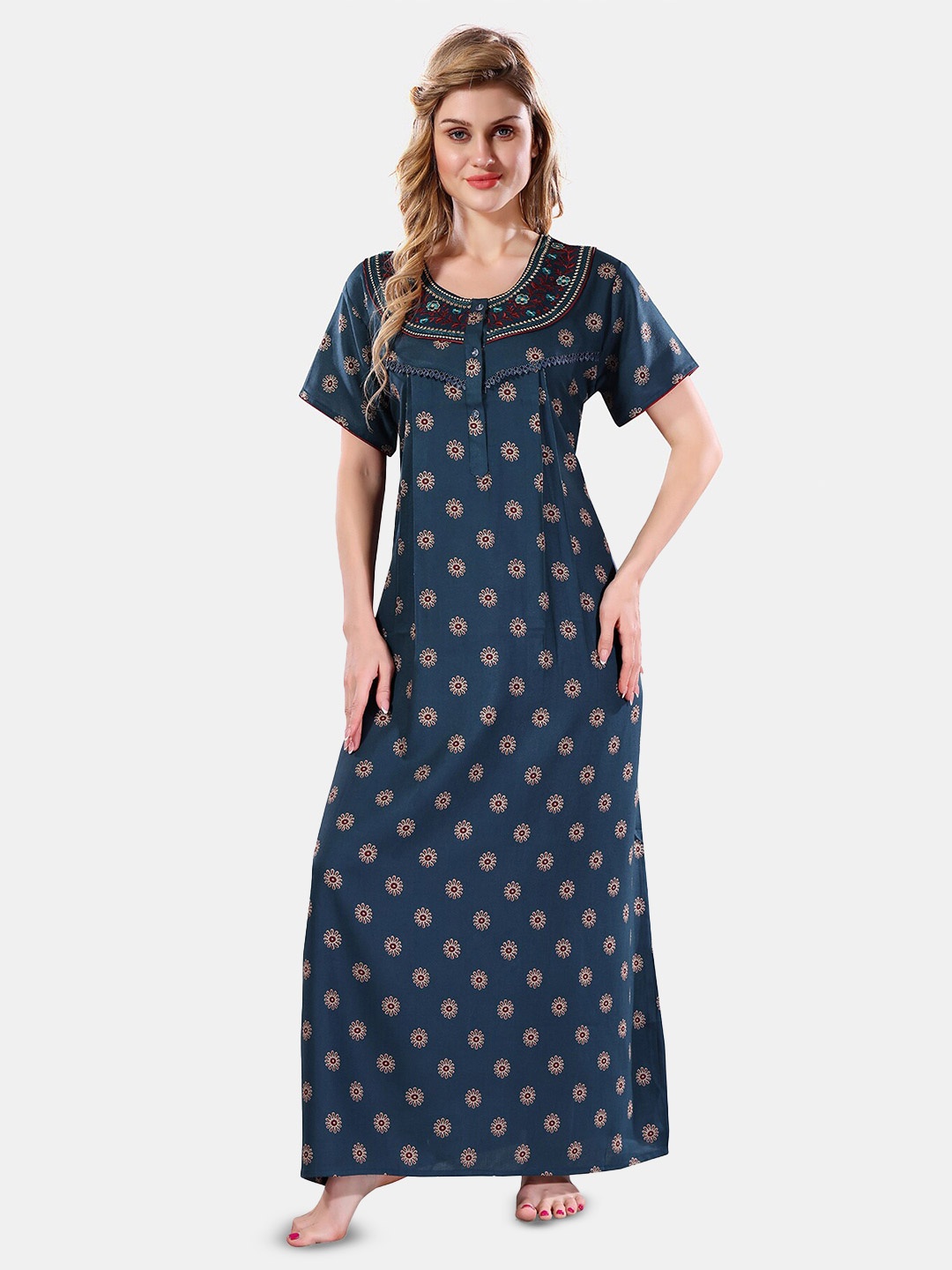 

Be You Floral Printed Maxi Nightdress, Teal