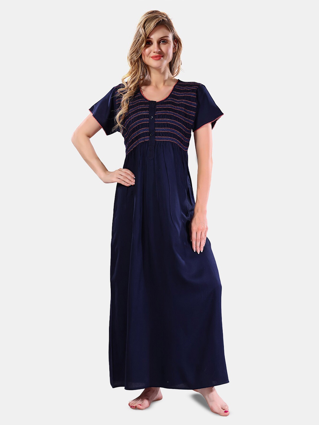 

Be You Round Neck Maxi Nightdress, Navy blue