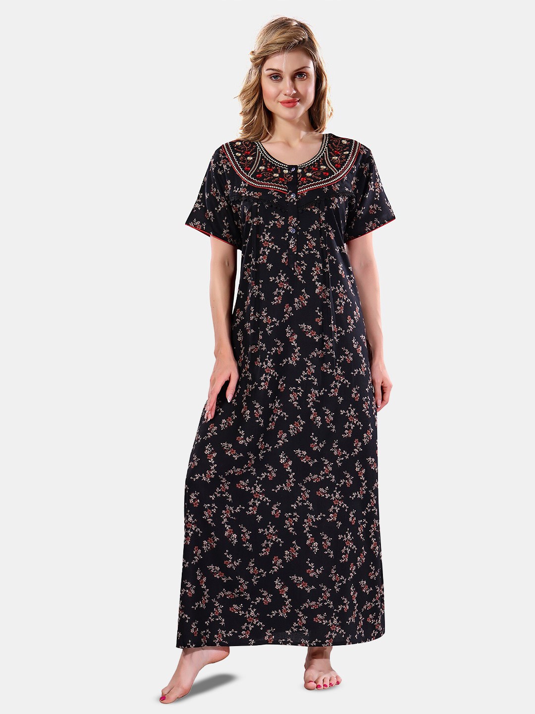 

Be You Floral Printed Maxi Nightdress, Black