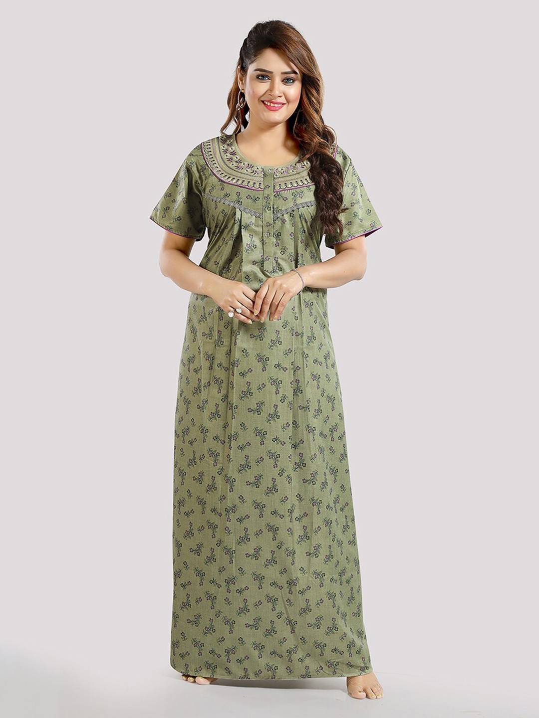 

Be You Floral Printed Maxi Nightdress, Green