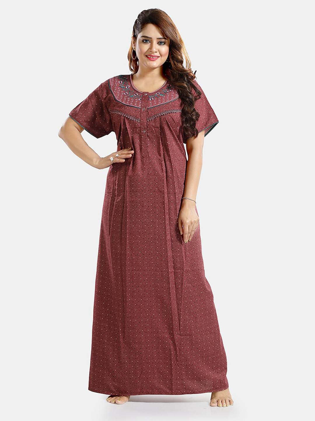 

Be You Floral printed Maxi Nightdress, Red