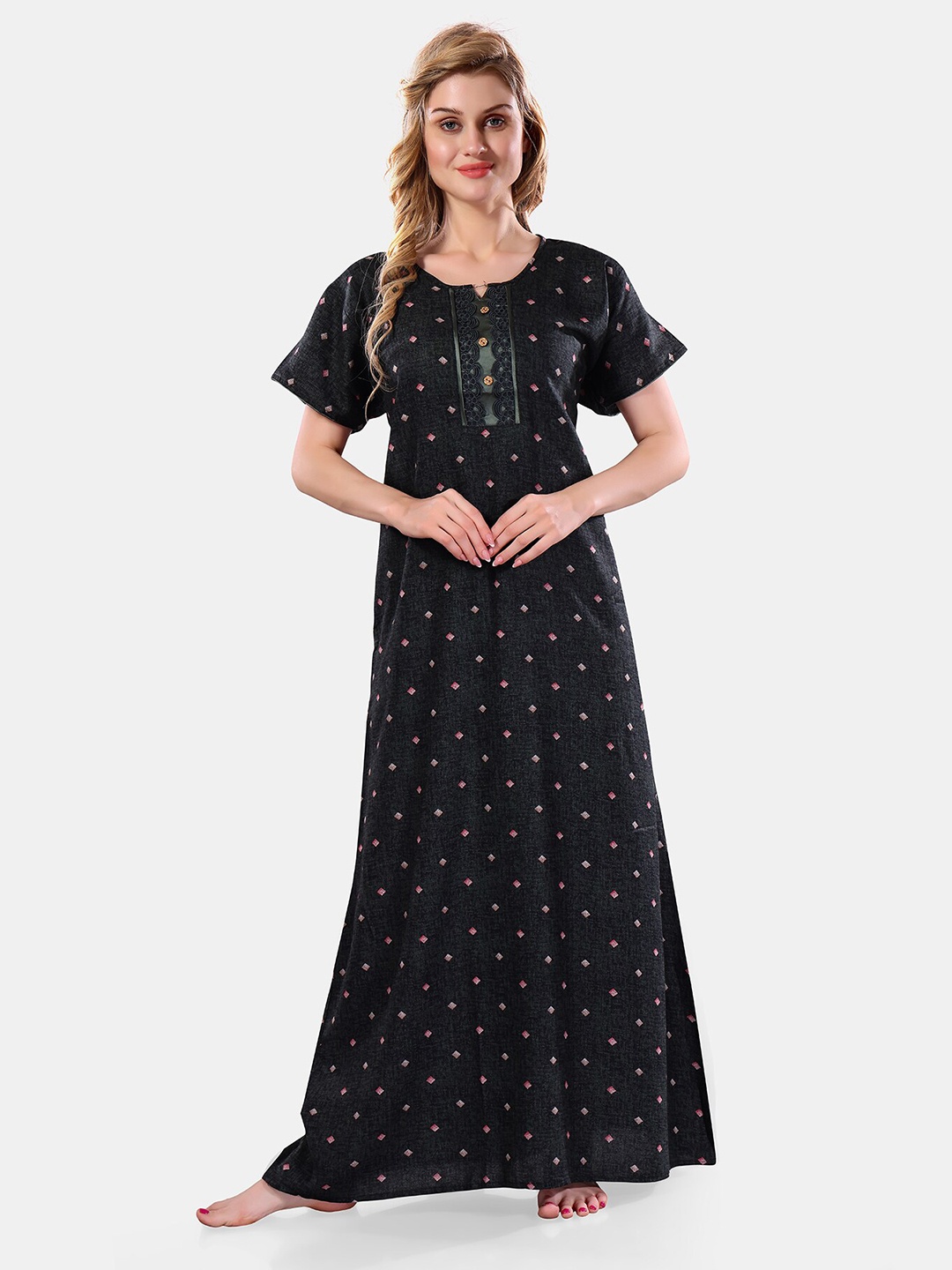 

Be You Geometric Printed Maxi Nightdress, Black