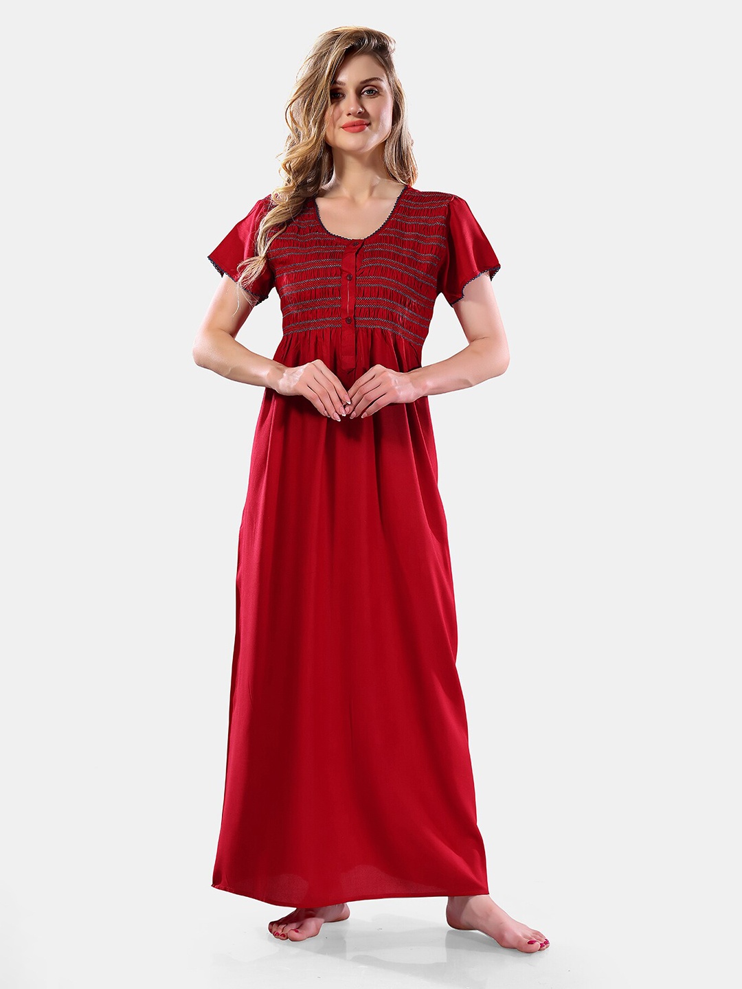 

Be You Maroon Round Neck Maxi Nightdress