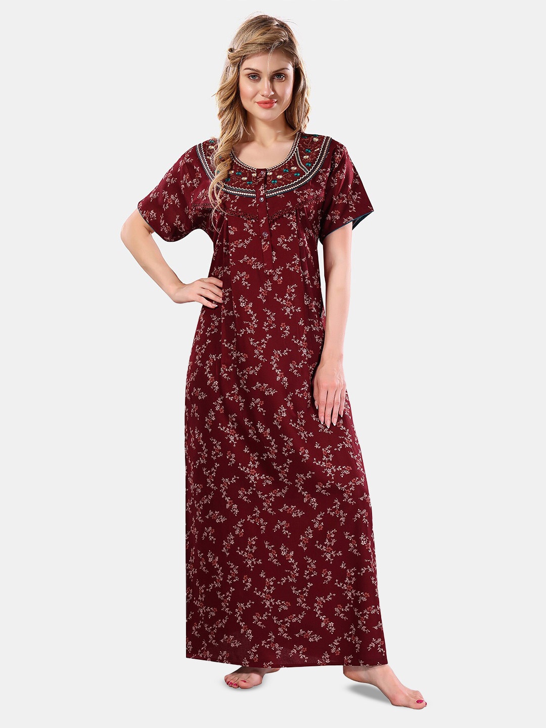 

Be You Floral Printed Maxi Nightdress, Maroon