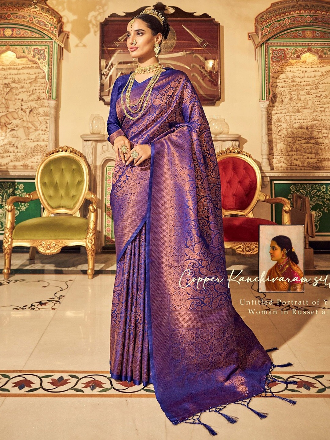 

Mitera Woven Design Zari Banarasi Saree, Blue