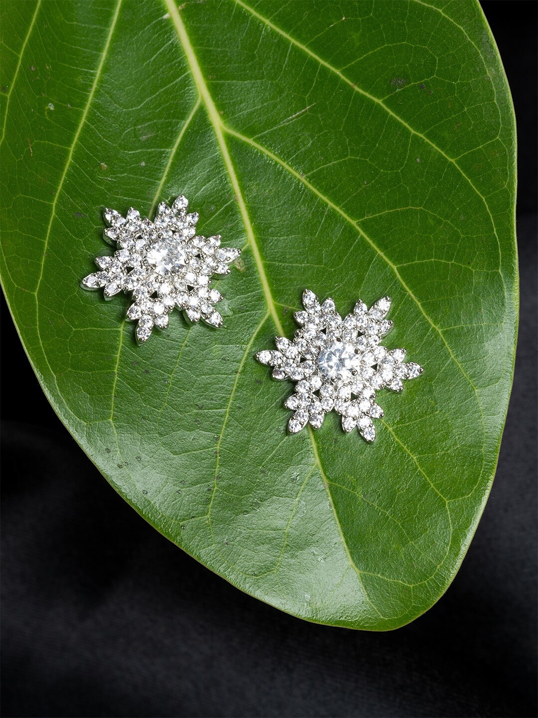 

HOUSE OF ARLI Rhodium-Plated Floral Studs Earrings, Silver