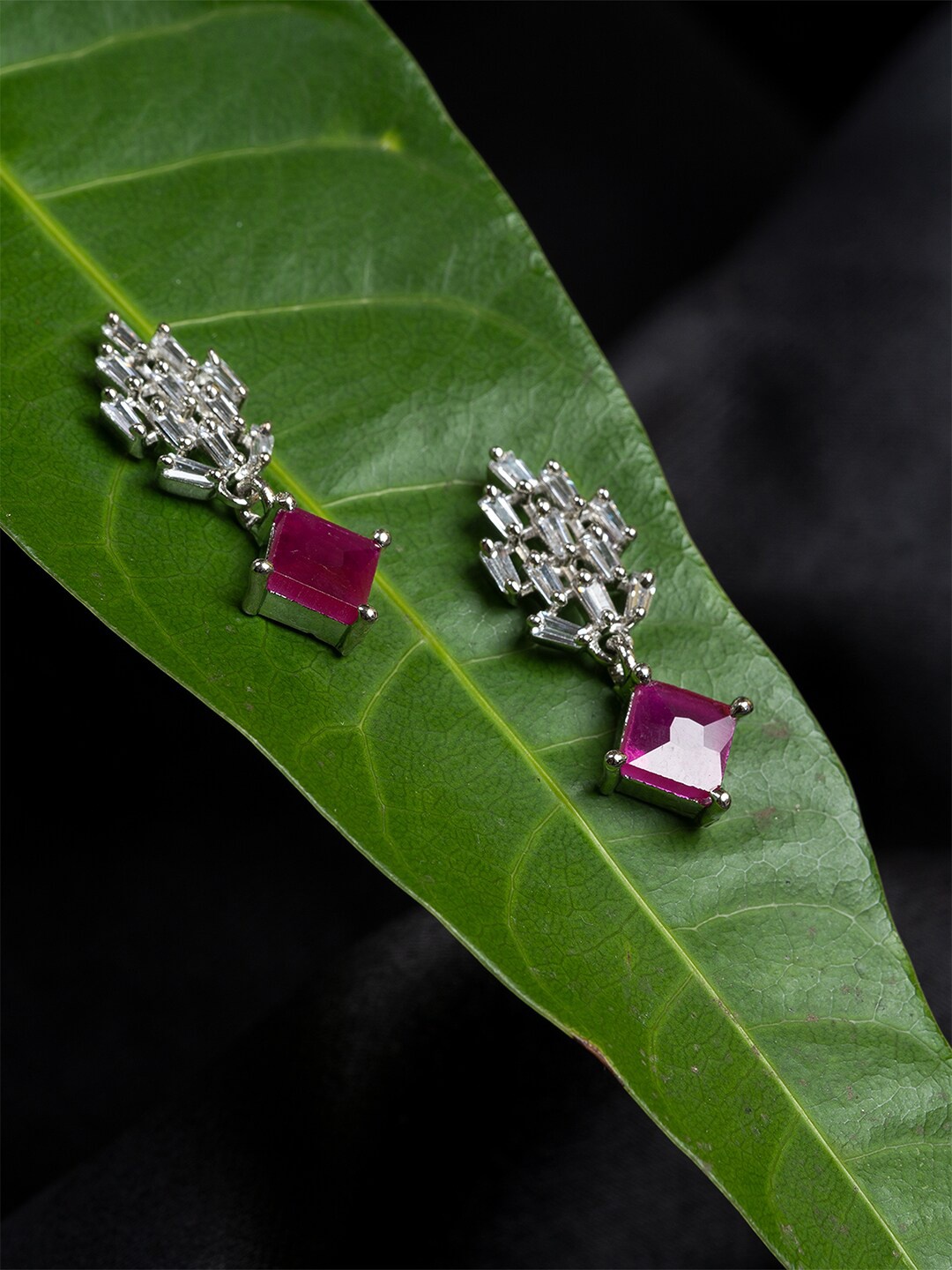 

HOUSE OF ARLI Rhodium-Plated Geometric Studs Earrings, Silver