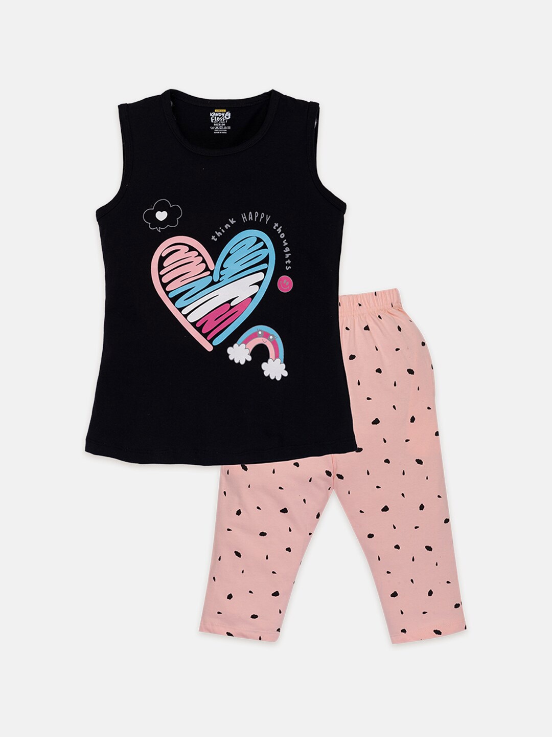 

AMUL Kandyfloss Girls Printed Pure Cotton Top with Capris, Peach