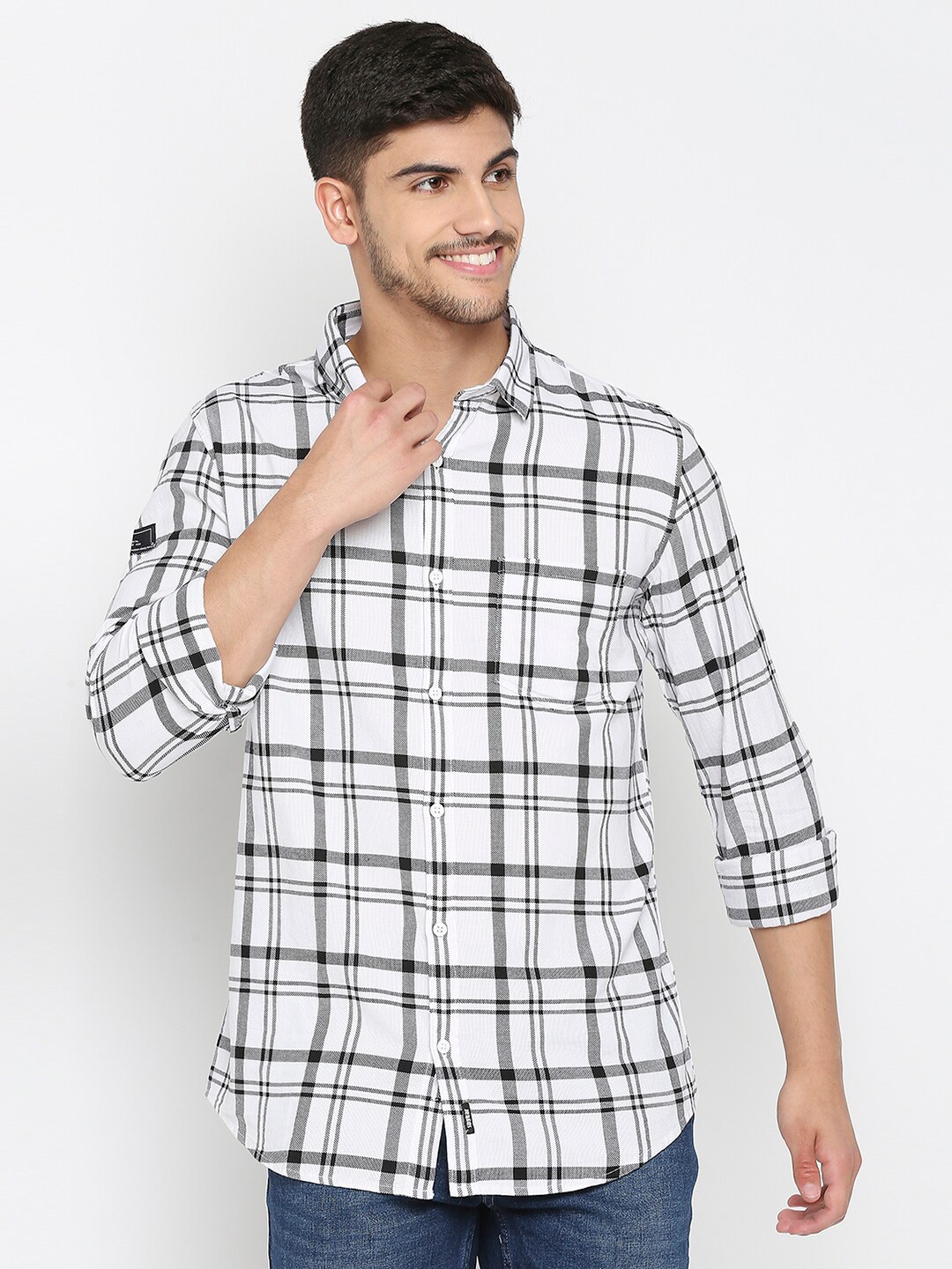 

SPYKAR Slim Fit Tartan Checked Cotton Casual Shirt, White