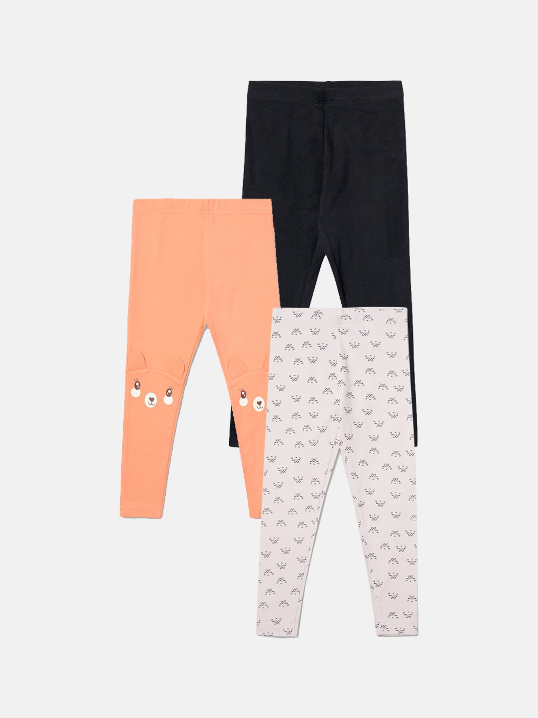 

R&B Girls Pack Of 3 Cotton Ankle Length Leggings, Orange