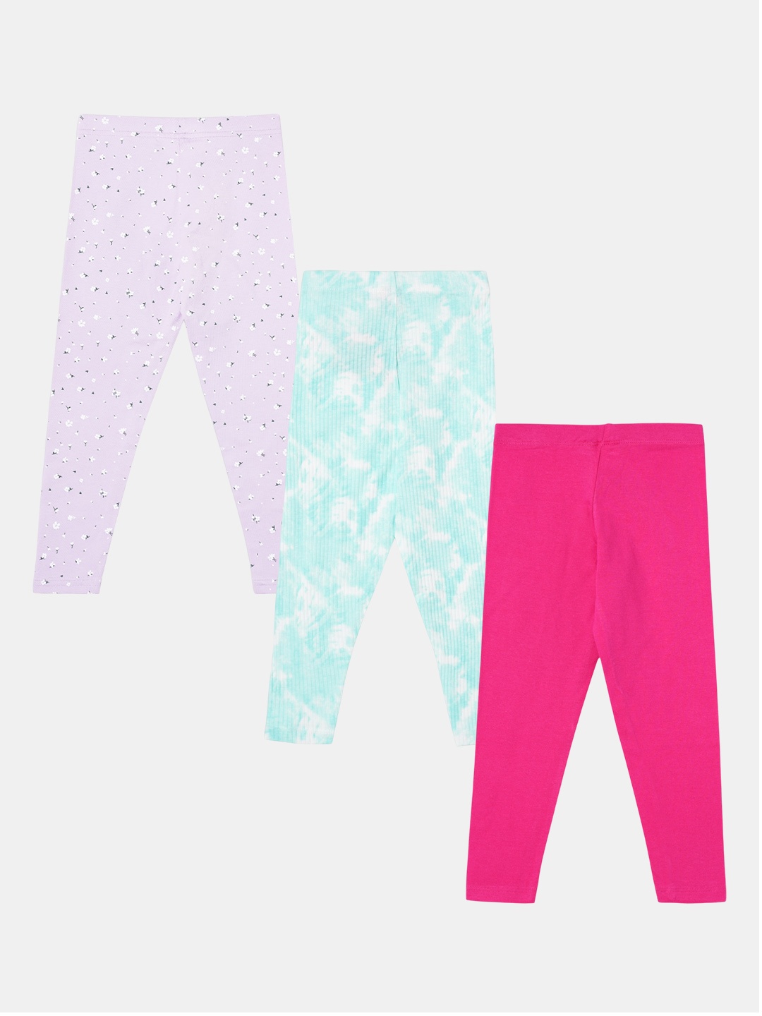 

R&B Girls Pack Of 3 Cotton Ankle Length Leggings, Pink