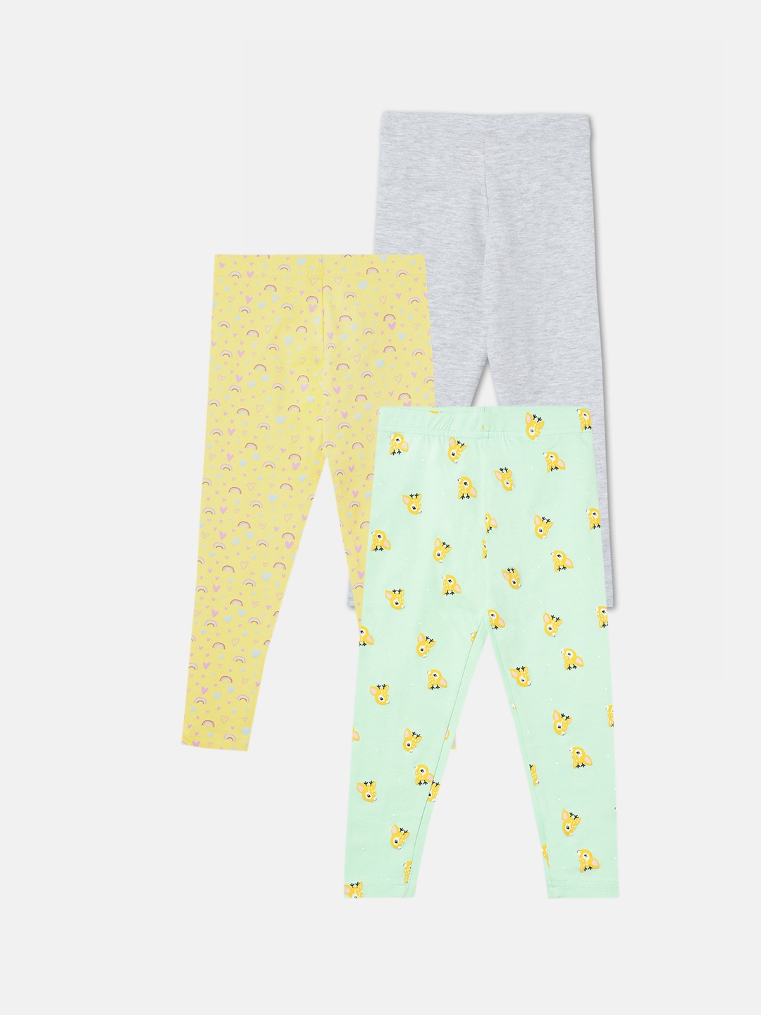 

R&B Girls Pack Of 3 Cotton Ankle Length Leggings, Yellow