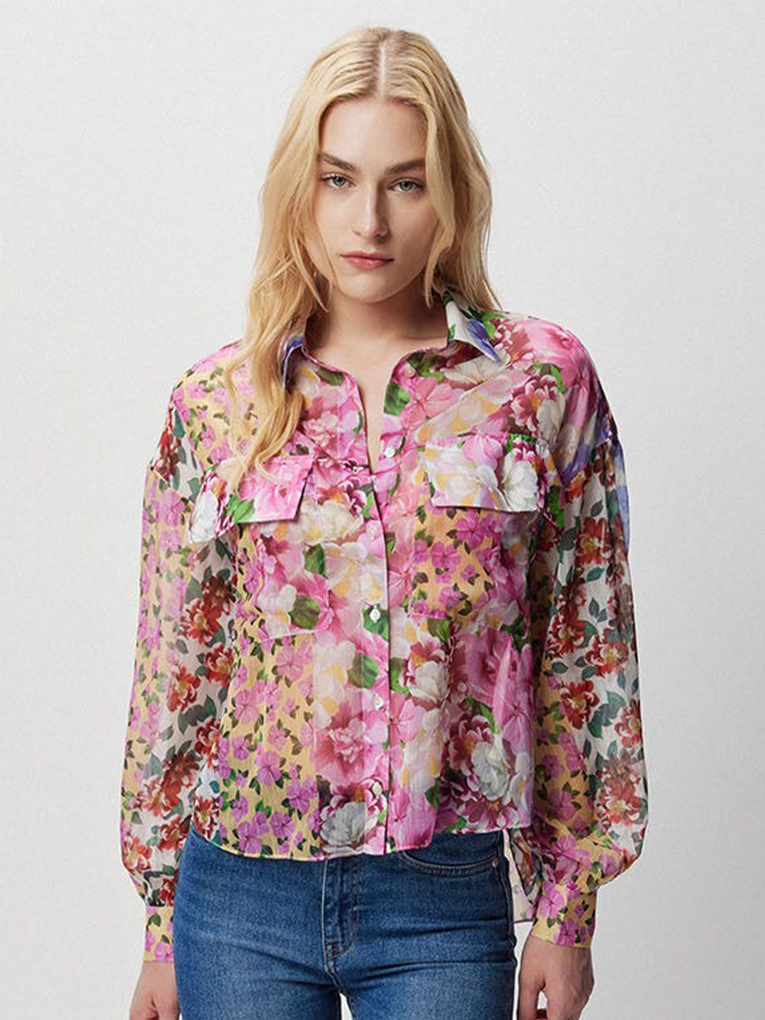 

COVER STORY Pink Floral Printed Casual Shirt