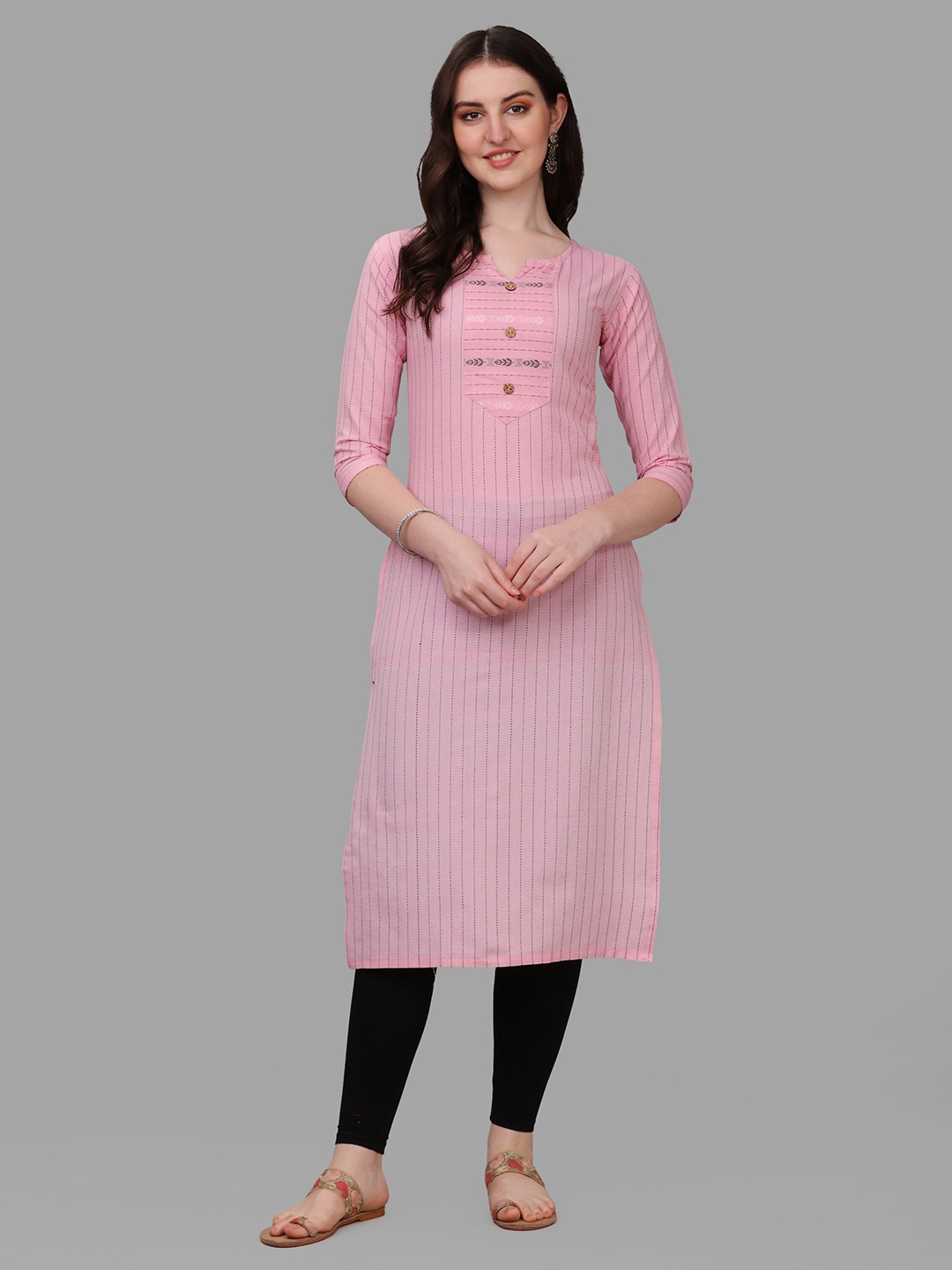

Shiv Textiles Striped Notched Neck Cotton Kurta, Pink